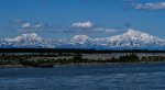 L to R:  Mounts Fouraker, Hunter, and Denali as viewed from the rear car of the southbound Denali Explorer train